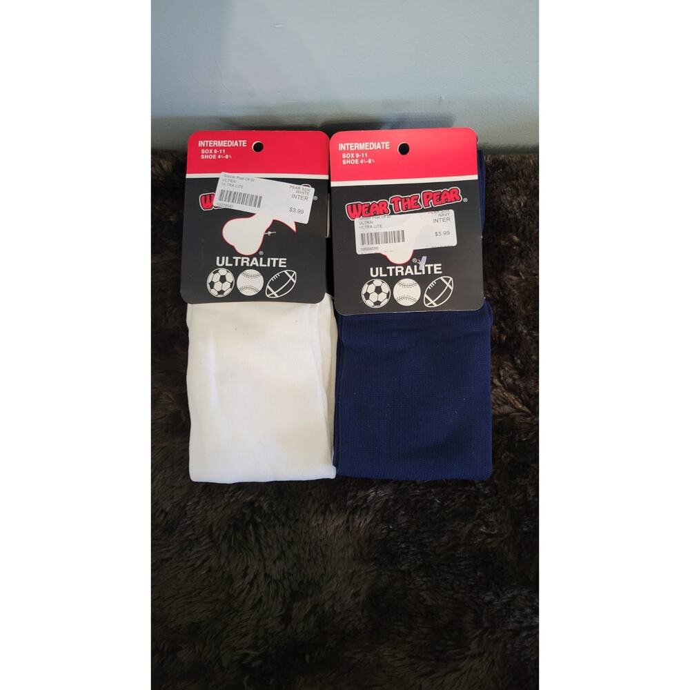 Lot of 2 Pear Sox Youth/Adult Intermediate White & Navy All Sports Tube Socks